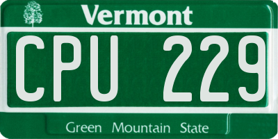 VT license plate CPU229