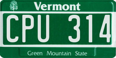 VT license plate CPU314