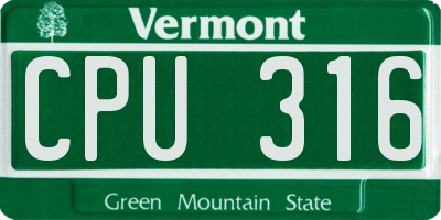 VT license plate CPU316