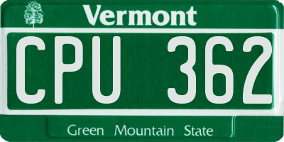 VT license plate CPU362