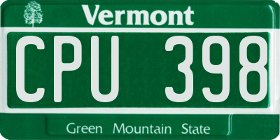 VT license plate CPU398