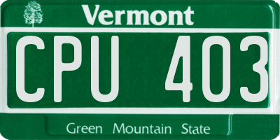 VT license plate CPU403