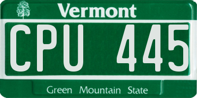VT license plate CPU445
