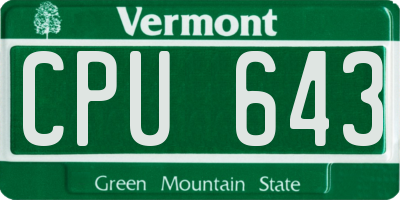 VT license plate CPU643