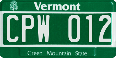 VT license plate CPW012