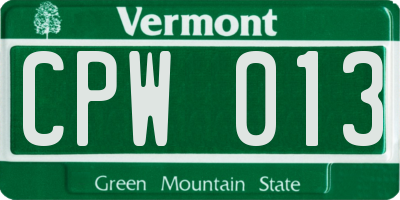 VT license plate CPW013