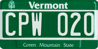 VT license plate CPW020