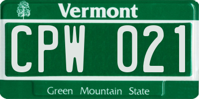 VT license plate CPW021