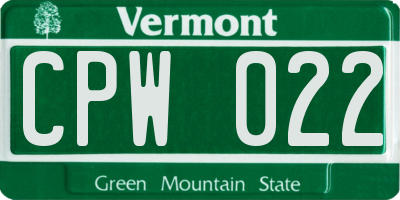 VT license plate CPW022