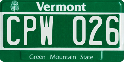 VT license plate CPW026