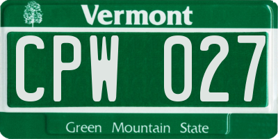 VT license plate CPW027