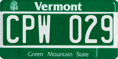 VT license plate CPW029
