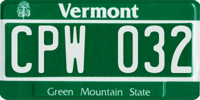 VT license plate CPW032