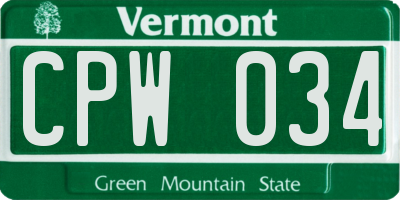 VT license plate CPW034