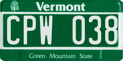 VT license plate CPW038