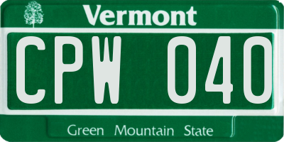VT license plate CPW040