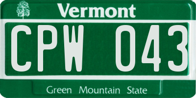 VT license plate CPW043