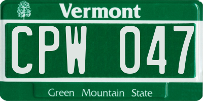VT license plate CPW047