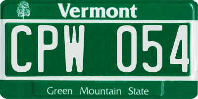 VT license plate CPW054