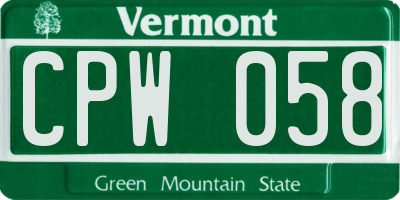 VT license plate CPW058