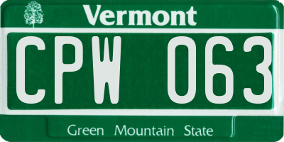 VT license plate CPW063