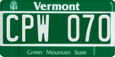 VT license plate CPW070