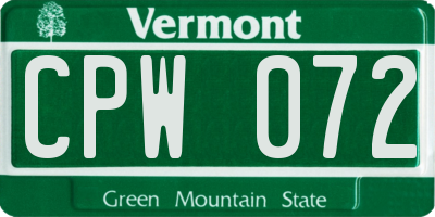 VT license plate CPW072