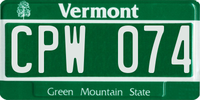 VT license plate CPW074
