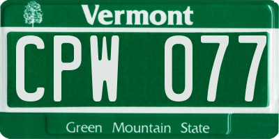 VT license plate CPW077