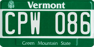 VT license plate CPW086