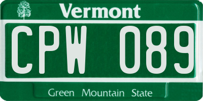 VT license plate CPW089