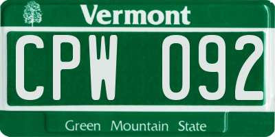 VT license plate CPW092