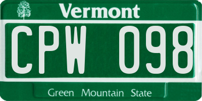 VT license plate CPW098