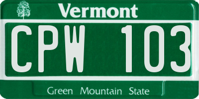 VT license plate CPW103