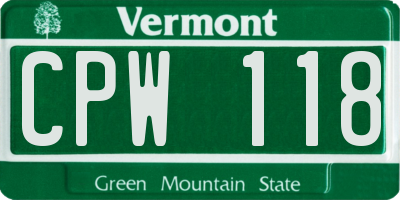 VT license plate CPW118