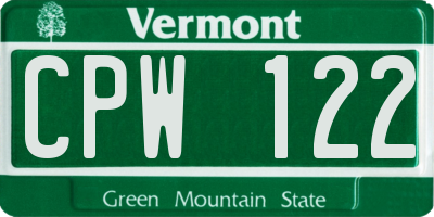 VT license plate CPW122