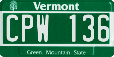 VT license plate CPW136