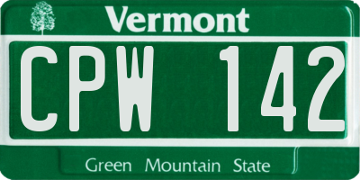 VT license plate CPW142