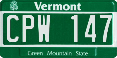 VT license plate CPW147