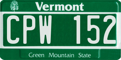 VT license plate CPW152