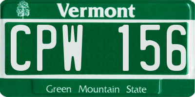 VT license plate CPW156