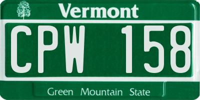 VT license plate CPW158