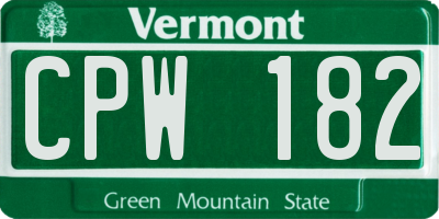 VT license plate CPW182