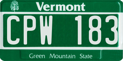 VT license plate CPW183
