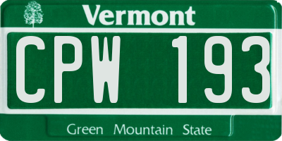 VT license plate CPW193