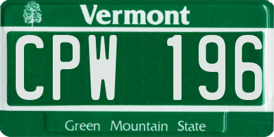 VT license plate CPW196