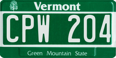 VT license plate CPW204