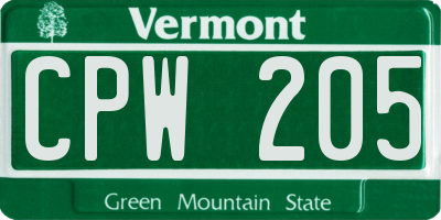 VT license plate CPW205