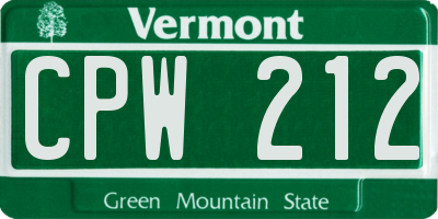 VT license plate CPW212