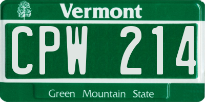 VT license plate CPW214